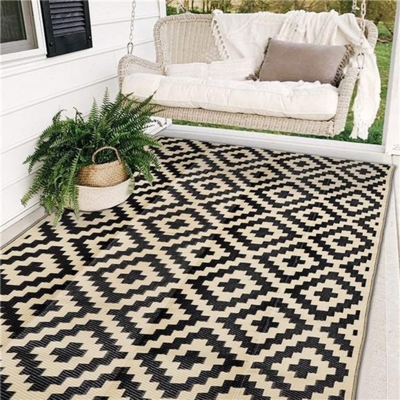 Reversible Straw Rug Modern Area Rug Large Floor Mat and Rug for Outdoors RV 5x8 - Picture 1 of 6
